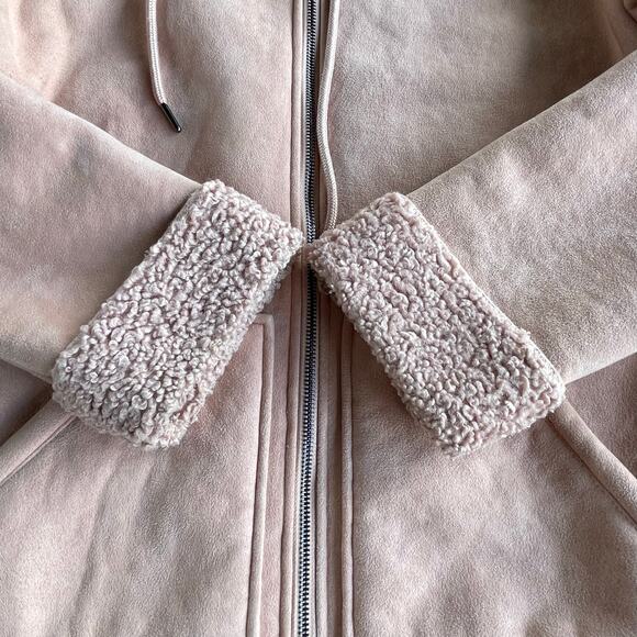 🔥GUESS Faux Sherpa Shearling suede fur Coat Jacket in Rose Pink Outdoor Rugged - Picture 10 of 16